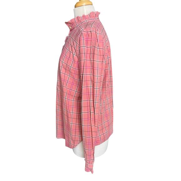 Loft Plaid Ruffle Shirt Long Sleeve Button Preppy Academia Womens Size Medium - Picture 4 of 14